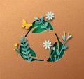 Biodegradable green leaf icon paper cut concept