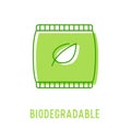Biodegradable Organic Waste Concept. Recycling Plastic Bag with Green Leaf Isolated on White background. Icon