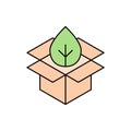 Biodegradable packaging. Cardboard box with a leaf. Environmental friendly package.
