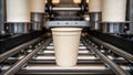Biodegradable Packaging Biodegradable packaging cup on production line, eco friendly manufacturing focus Royalty Free Stock Photo