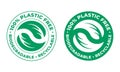 Biodegradable, plastic free recyclable vector icon. 100 percent bio recyclable package green logo Royalty Free Stock Photo