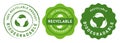Biodegradable recyclable label sticker green flat stamp icon seal logo Royalty Free Stock Photo