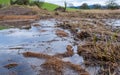 Biodegradable silt sediment net trap at the site of a breached flood bank Royalty Free Stock Photo