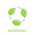 Biodegradable Symbol with Circulate Rotating Green Leaves. Compostable Recyclable Plastic Package Icon Royalty Free Stock Photo