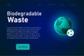 Biodegradable waste title on webpage header with 3d earth in poisonous colors.