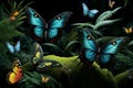 Biodiverse Rainforest. Enchanting Butterflies Flitting Through the Air at Dawn