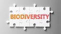 Biodiversity complex like a puzzle - pictured as word Biodiversity on a puzzle pieces to show that Biodiversity can be difficult