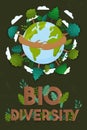 Biodiversity green poster hands hugging earth