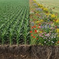 Biodiversity vs. Monoculture: A Soil and Ecosystem Comparison Royalty Free Stock Photo