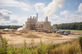 bioenergy and biomass plant, with steam rising from the production process