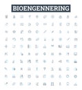 Bioengennering vector line icons set. bioengineering, genetics, biopharmaceuticals, biotransformation, proteomics