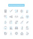 Bioengennering vector line icons set. bioengineering, genetics, biopharmaceuticals, biotransformation, proteomics