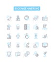 Bioengennering vector line icons set. bioengineering, genetics, biopharmaceuticals, biotransformation, proteomics