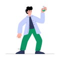 Bioengineer scientist conduct researches, flat vector illustration isolated.