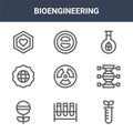 9 bioengineering icons pack. trendy bioengineering icons on white background. thin outline line icons such as test tube, dna, cell