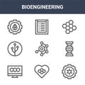 9 bioengineering icons pack. trendy bioengineering icons on white background. thin outline line icons such as engineering, dna,