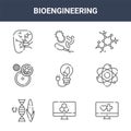 9 bioengineering icons pack. trendy bioengineering icons on white background. thin outline line icons such as medical, physics,