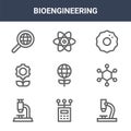 9 bioengineering icons pack. trendy bioengineering icons on white background. thin outline line icons such as microscope,