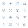 Bioengineering solutions linear icons set. Biomechanics, Biomaterials, Biophysics, Bioreactors, Biocatalysis