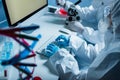 bioengineers in hazmat suits working near Royalty Free Stock Photo