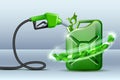 Biofuel. Gas pump nozzle and Green jerrycan with green leaves. Biofuel concept. Royalty Free Stock Photo