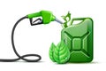 Biofuel. Gas pump nozzle and Green jerrycan with green leaves isolated on white background, Royalty Free Stock Photo