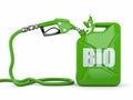 Biofuel. Gas pump nozzle and jerrycan Royalty Free Stock Photo