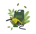 Biofuel, green renewable bio fuel, energy concept. Eco-friendly natural sustainable biogas canister and pistol, hose for Royalty Free Stock Photo