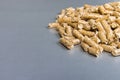 Biofuels. Wood pellets on a silver background.Pellets Biomass -