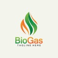 Biogas logo. Oil and gas logo. Biogas logo energy with Fire and leaf elements