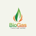 Biogas logo. Oil and gas logo. Biogas logo energy with Fire and leaf elements