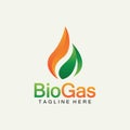 Biogas logo. Oil and gas logo. Biogas logo energy with Fire and leaf elements