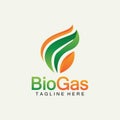 Biogas logo. Oil and gas logo. Biogas logo energy with Fire and leaf elements