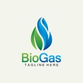 Biogas logo. Oil and gas logo. Biogas logo energy with Fire and leaf elements