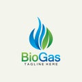 Biogas logo. Oil and gas logo. Biogas logo energy with Fire and leaf elements