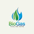 Biogas logo. Oil and gas logo. Biogas logo energy with Fire and leaf elements