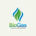 Biogas logo. Oil and gas logo. Biogas logo energy with Fire and leaf elements