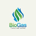 Biogas logo. Oil and gas logo. Biogas logo energy with Fire and leaf elements