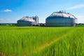 biogas plant spherical tanks on a green field