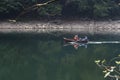 Biogradska Gora national park, Montenegro - 09/21/2018 - People riding in a boats on a lake, relaxing. Fun, sport, lifestile