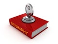 Biography book with lock key. private security