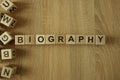 Biography word from wooden blocks