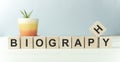 BIOGRAPHY word on wooden cube isolated