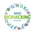 Biohacking Signs Round Design Template Thin Line Icon Concept. Vector