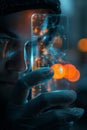 Biohacking with smart sensor implant for real-time health monitoring through smartphone app.