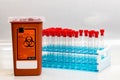 Biohazard container and test tubes