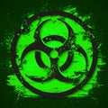 Biohazard dangerous sign on green slime background. Toxic waste vector illustration