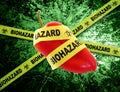 Biohazard food with tape on grunge background Royalty Free Stock Photo