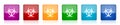 Biohazard icon set, colorful square glossy vector illustrations in 6 options for web design and mobile applications