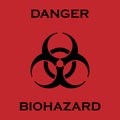 Biohazard logo illustration on red background